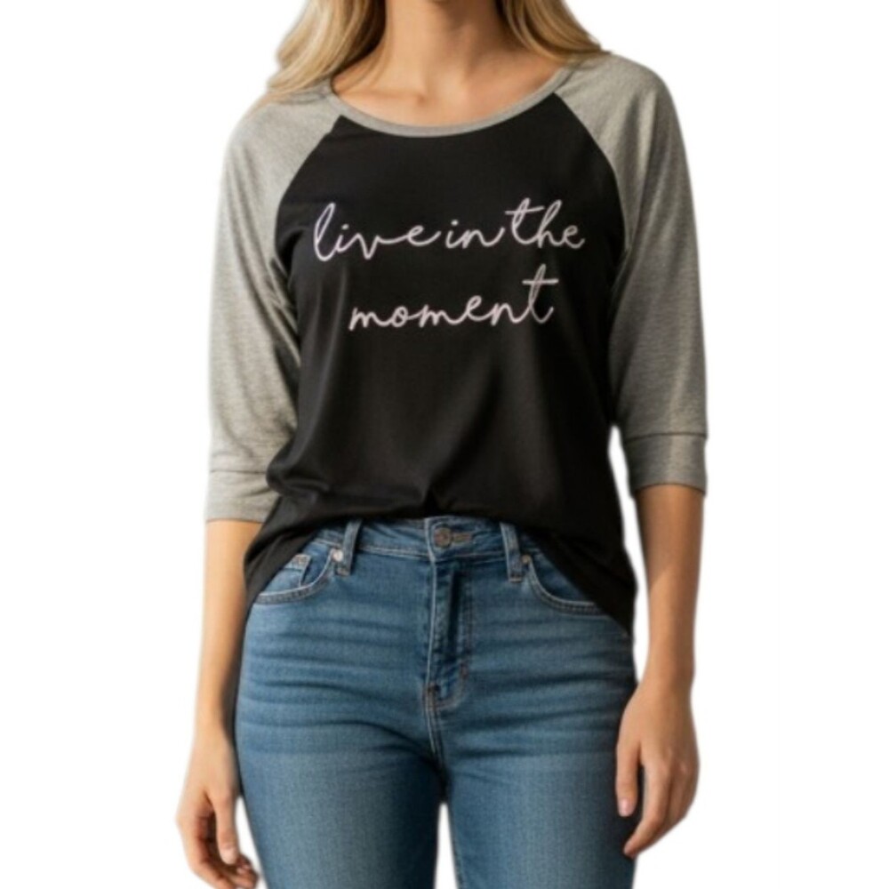 Live in the Moment Raglan Sleeve Baseball Tee